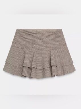 Zara Taupe Check Tiered Ruffle Mini Skort NEW